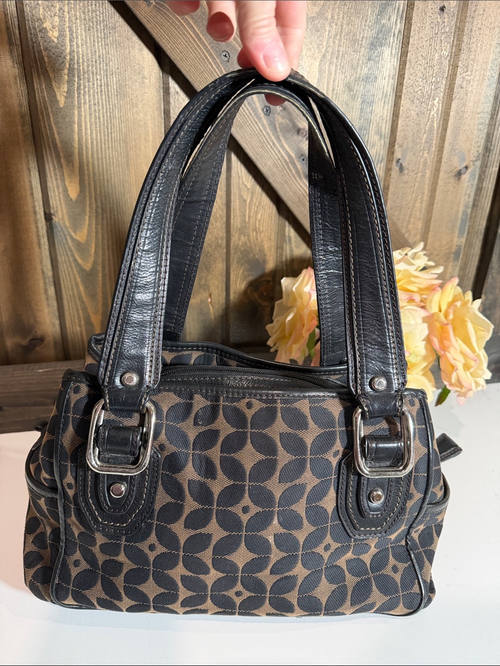 Fossil Black and Brown Patterned Shoulder Bag